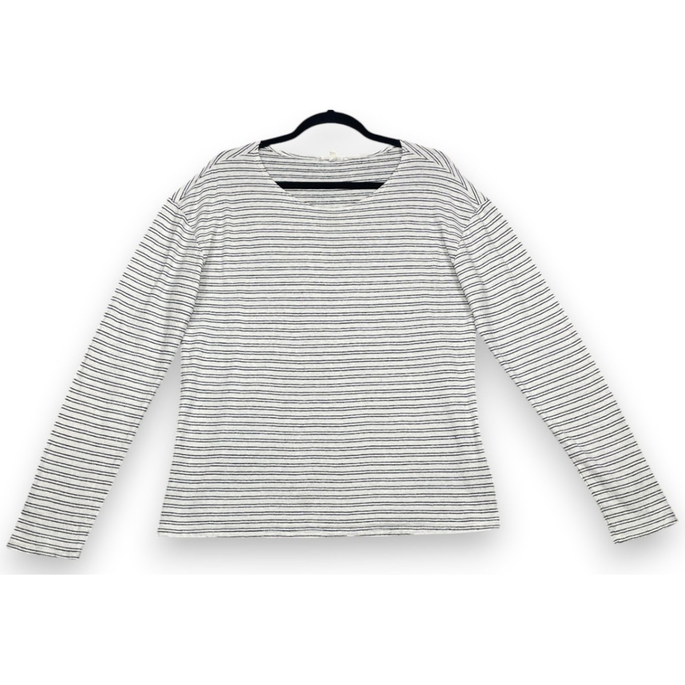 Nili Lotan Arlette Hemp Cotton Shirt Ivory Black Medium Striped Top